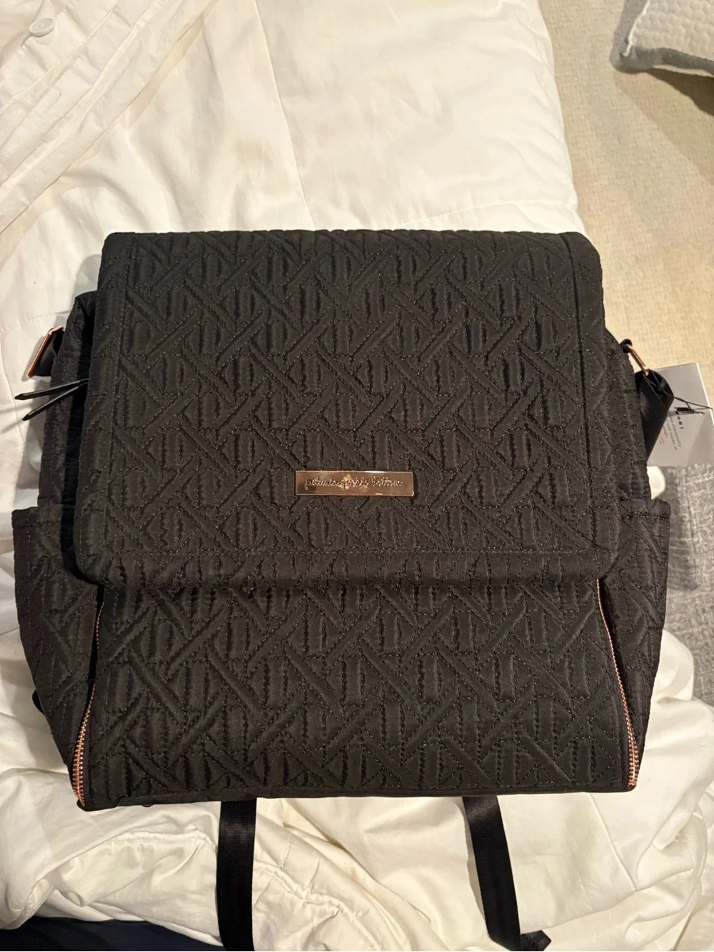 Petunia Pickle Bottom Black Quilted Backpack with Rose-Gold Accent - Diaper Bag